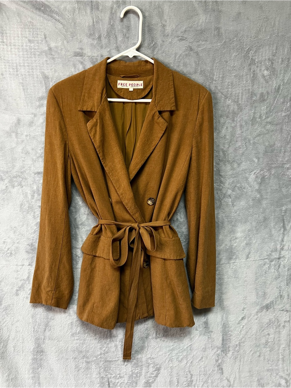 free people Olivia blazer M linen blend jacket tan slouchy belt coat work fp